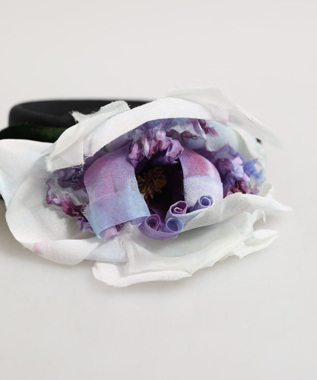 Dolce & Gabbana Black Green Silk Purple White Floral Appliqué Accessory Headband