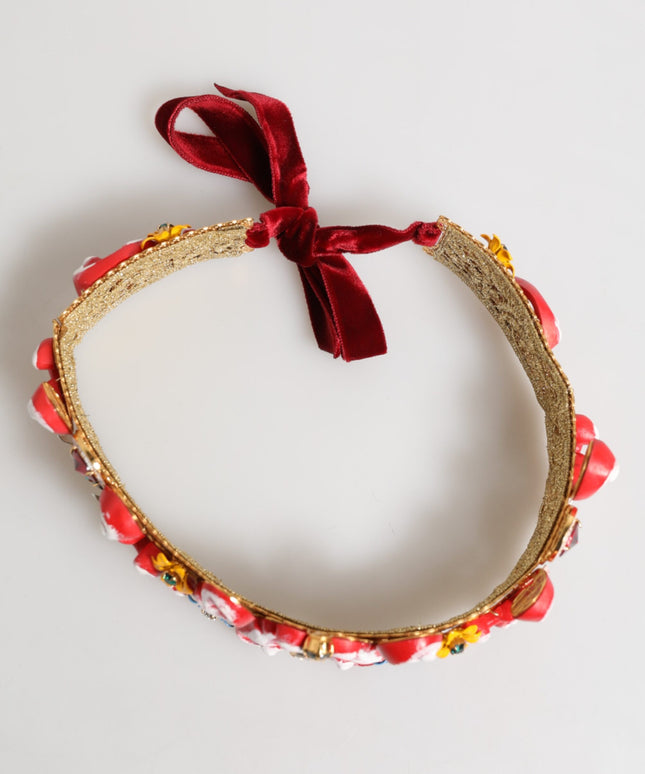 Dolce & Gabbana Red Carretto Multicolor Crystal Gold Tiara Crow Headband