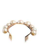 Dolce & Gabbana Gold Pearl Crystal Embellished Tiara Hair Accessory Headband