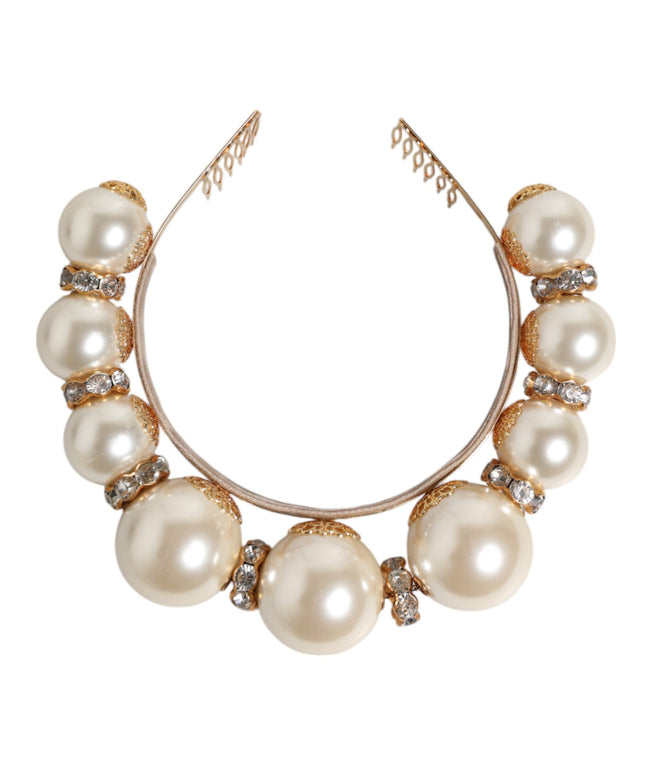 Dolce & Gabbana Gold Pearl Crystal Embellished Tiara Hair Accessory Headband