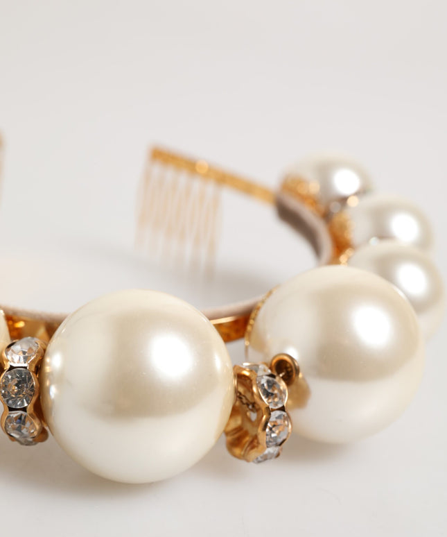 Dolce & Gabbana Gold Pearl Crystal Embellished Tiara Hair Accessory Headband