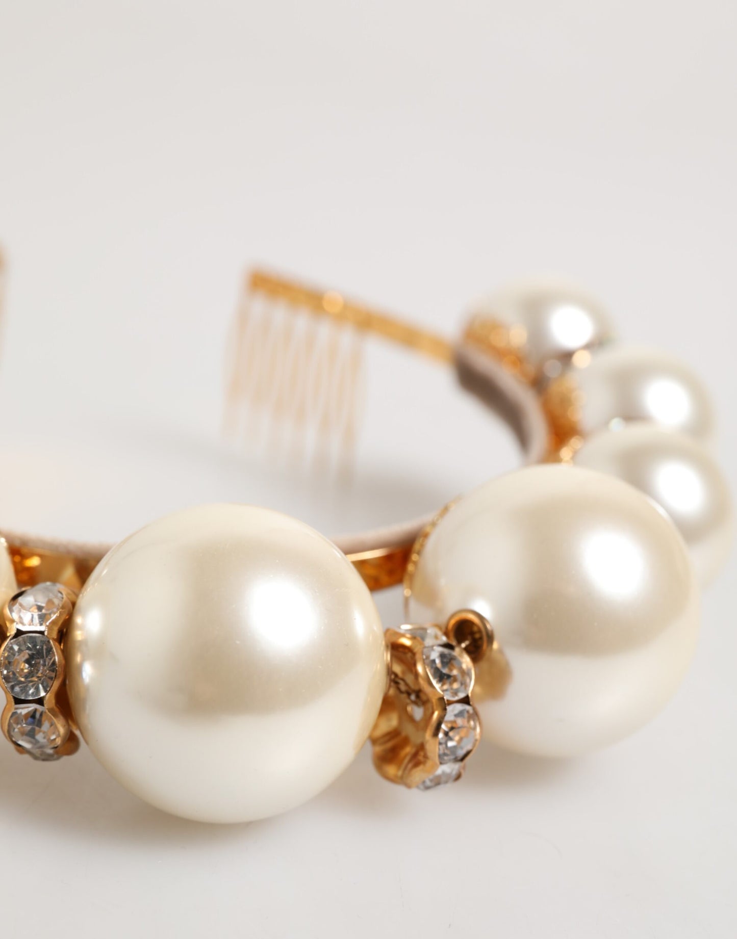 Dolce & Gabbana Gold Pearl Crystal Embellished Tiara Hair Accessory Headband