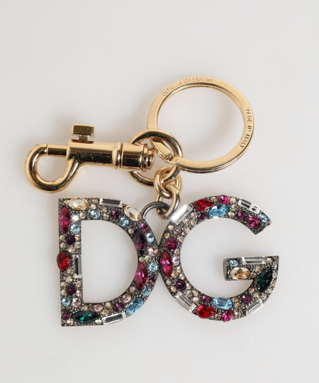 Dolce & Gabbana Multicolor Crystal DG Logo Gold Keychain Charm Keyring