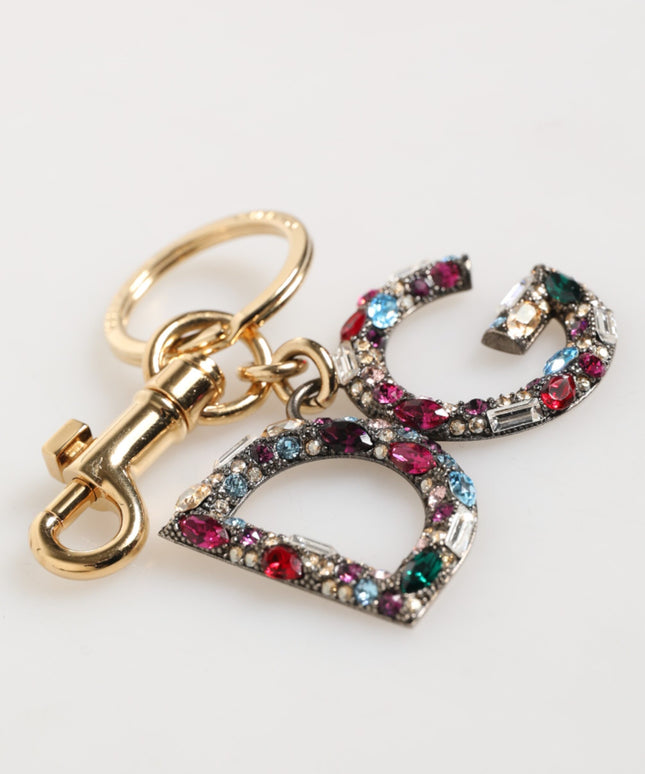 Dolce & Gabbana Multicolor Crystal DG Logo Gold Keychain Charm Keyring
