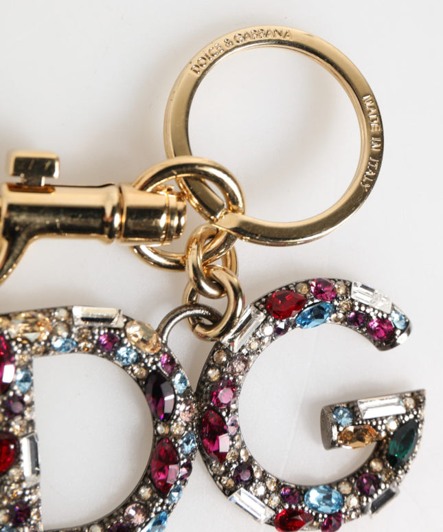 Dolce & Gabbana Multicolor Crystal DG Logo Gold Keychain Charm Keyring