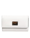 Dolce & Gabbana White Leather Card Case Holder Wallet Gold Logo PlateKey Holder