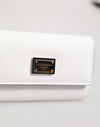 Dolce & Gabbana White Leather Card Case Holder Wallet Gold Logo PlateKey Holder