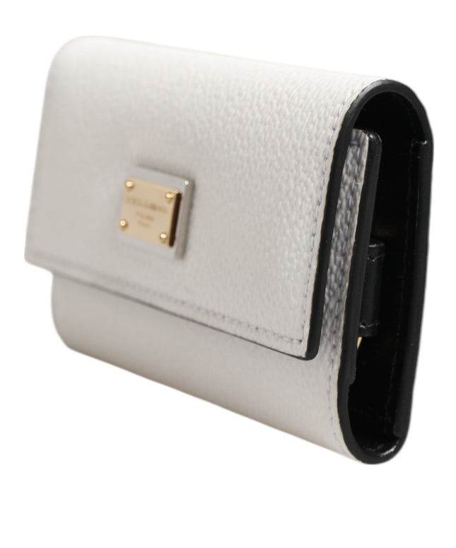 Dolce & Gabbana White Leather Card Case Holder Wallet Gold Logo Plate  Key Holder