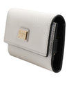 Dolce & Gabbana White Leather Card Case Holder Wallet Gold Logo PlateKey Holder