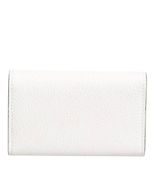 Dolce & Gabbana White Leather Card Case Holder Wallet Gold Logo Plate  Key Holder