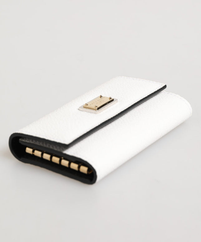 Dolce & Gabbana White Leather Card Case Holder Wallet Gold Logo Plate  Key Holder