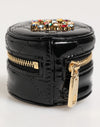 Dolce & Gabbana Black Lamb Leather DG Crystal Logo Round Coin Purse Wallet