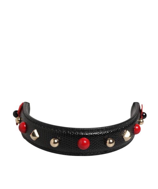 Dolce & Gabbana Black Embellished Leather Bag Handle Women Shoulder Strap