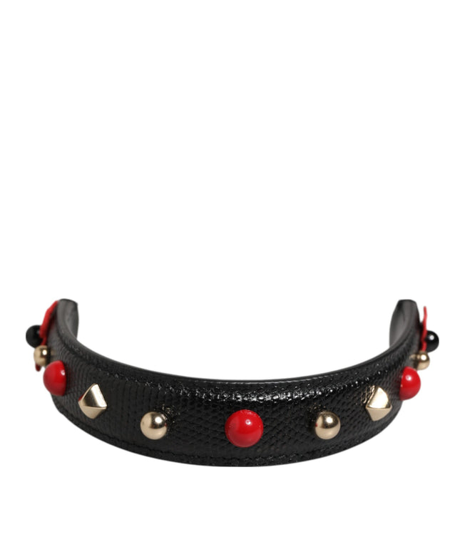 Dolce & Gabbana Black Embellished Leather Bag Handle Women Shoulder Strap