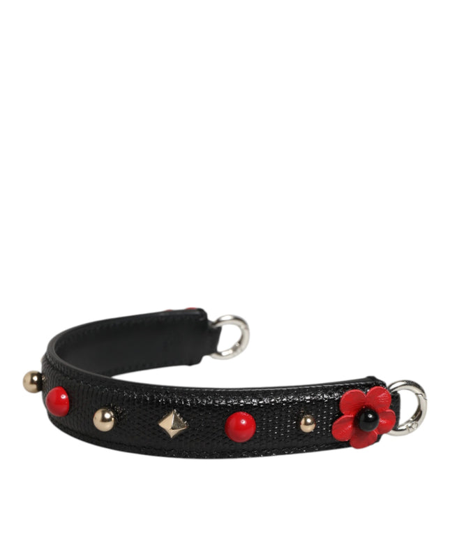 Dolce & Gabbana Black Embellished Leather Bag Handle Women Shoulder Strap