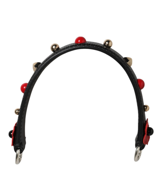 Dolce & Gabbana Black Embellished Leather Bag Handle Women Shoulder Strap