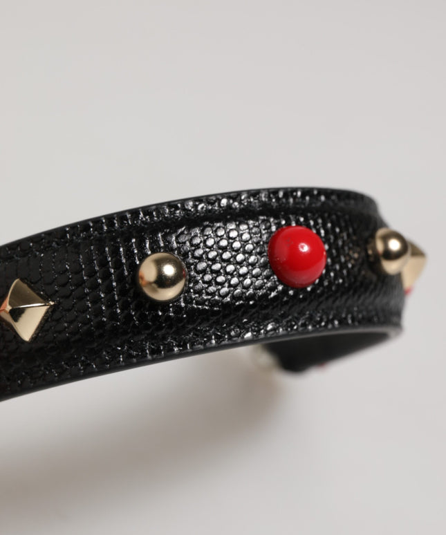 Dolce & Gabbana Black Embellished Leather Bag Handle Women Shoulder Strap