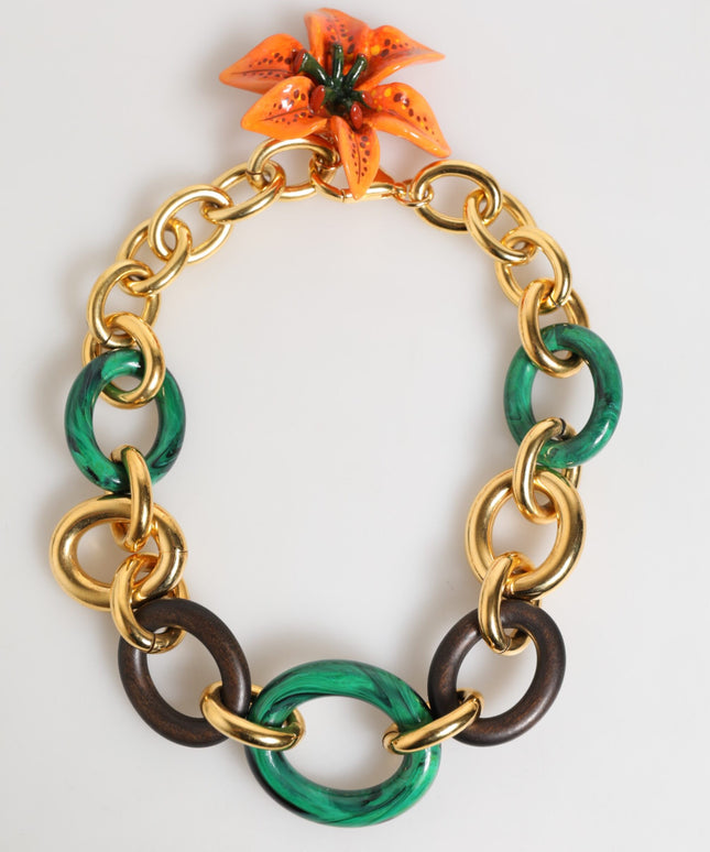 Dolce & Gabbana Multicolor Gold Brass Tiger Lily Floral Chai Necklace