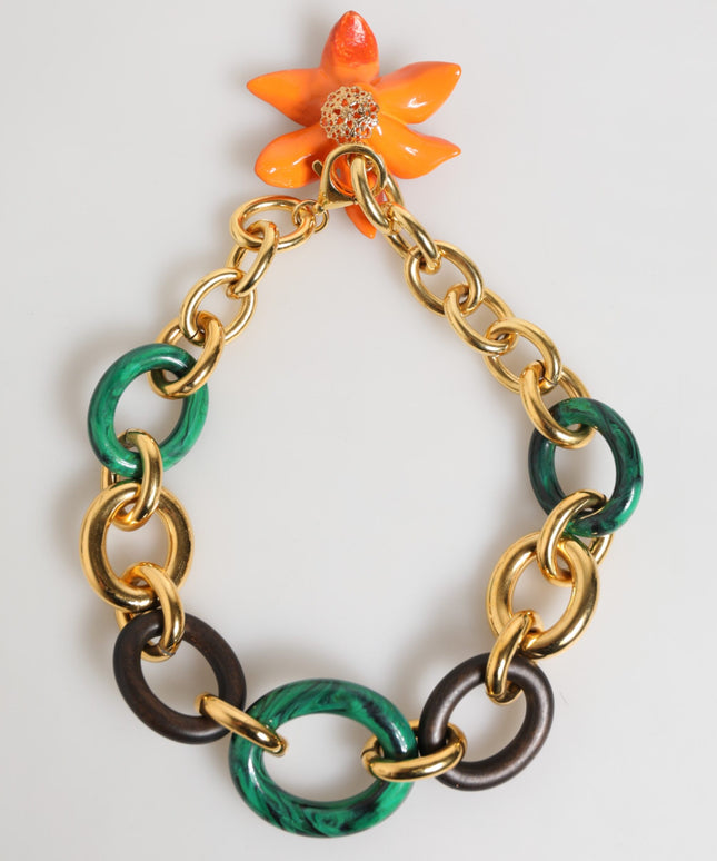Dolce & Gabbana Multicolor Gold Brass Tiger Lily Floral Chai Necklace