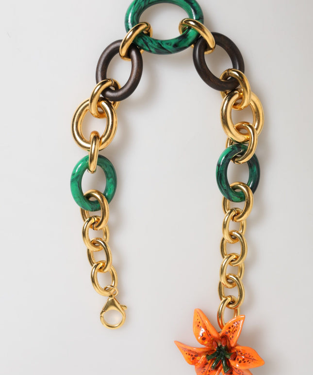 Dolce & Gabbana Multicolor Gold Brass Tiger Lily Floral Chai Necklace