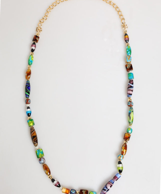 Dolce & Gabbana Multicolor Murano Glass Beads Gold Chain Jewelry Necklace