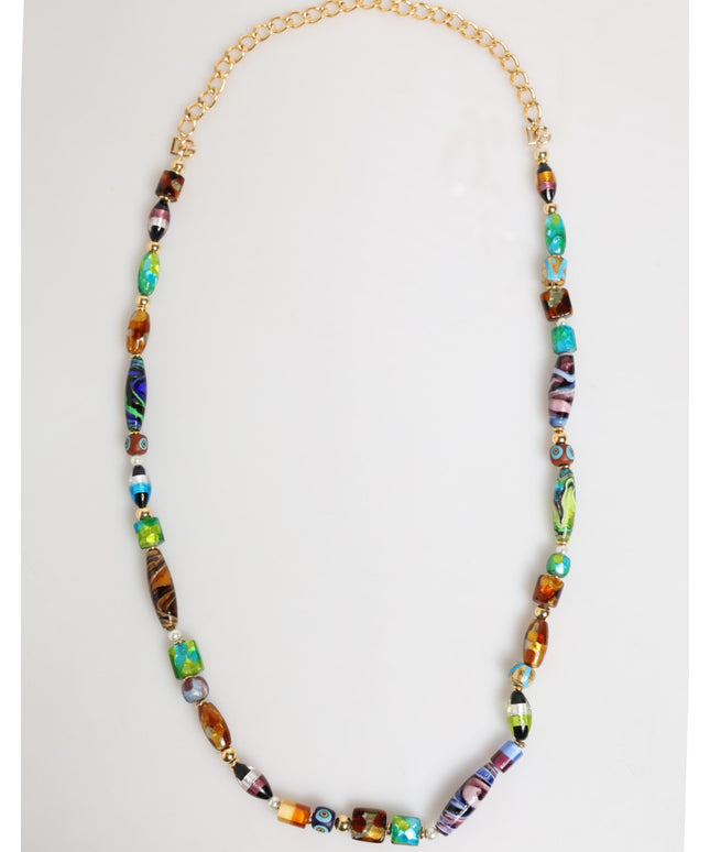 Dolce & Gabbana Multicolor Murano Glass Beads Gold Chain Jewelry Necklace