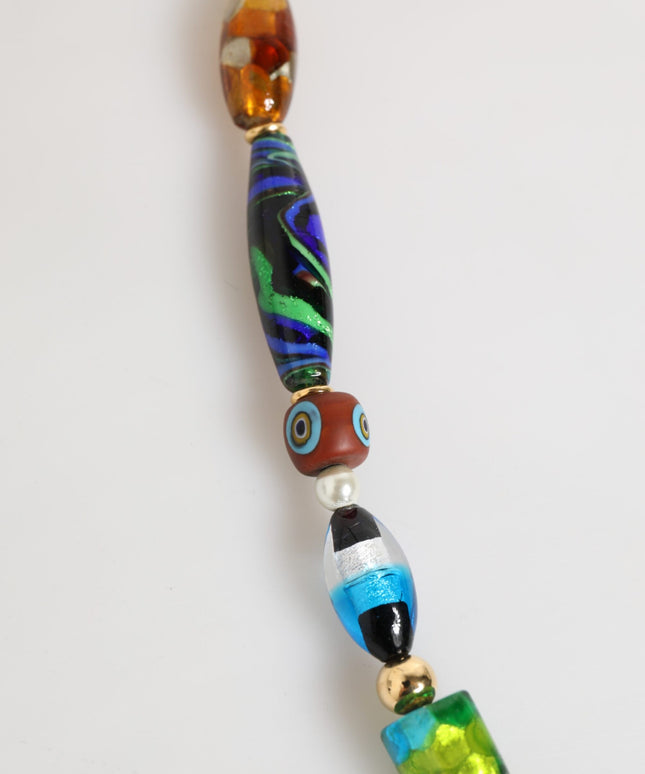 Dolce & Gabbana Multicolor Murano Glass Beads Gold Chain Jewelry Necklace