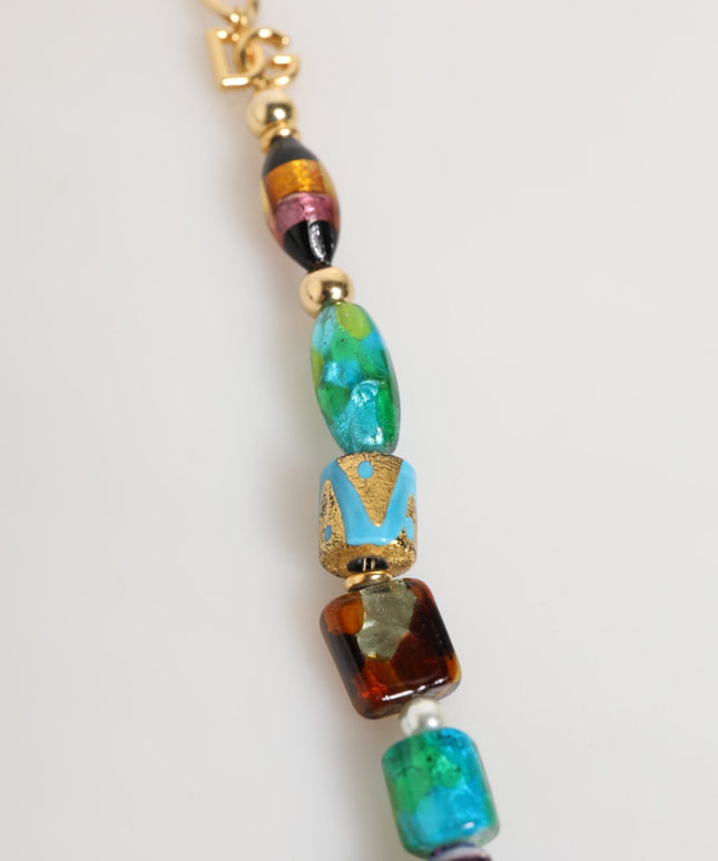 Dolce & Gabbana Multicolor Murano Glass Beads Gold Chain Jewelry Necklace