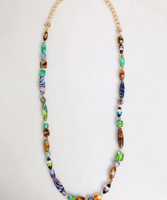 Dolce & Gabbana Multicolor Murano Glass Beads Gold Chain Jewelry Necklace