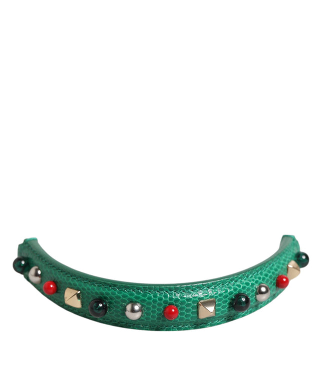Dolce & Gabbana Green Embellished Leather Bag Handle Women Shoulder Strap