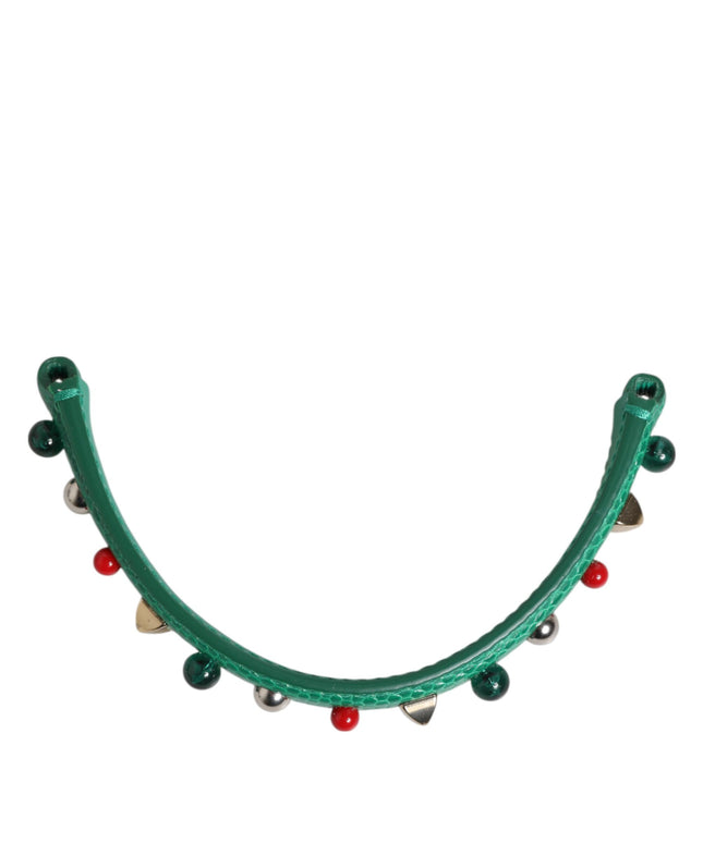 Dolce & Gabbana Green Embellished Leather Bag Handle Women Shoulder Strap