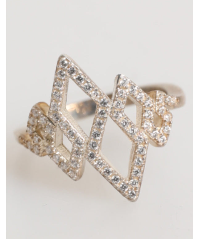 Nialaya Geometric Diamond Shape Pave CZ Crystal Jewelry Ring