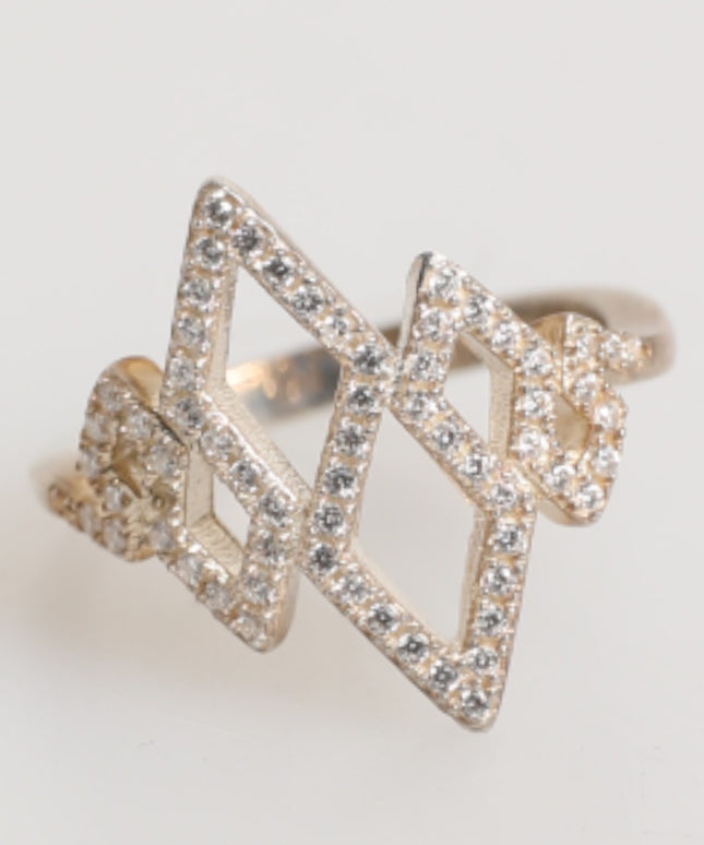 Nialaya Geometric Diamond Shape Pave CZ Crystal Jewelry Ring
