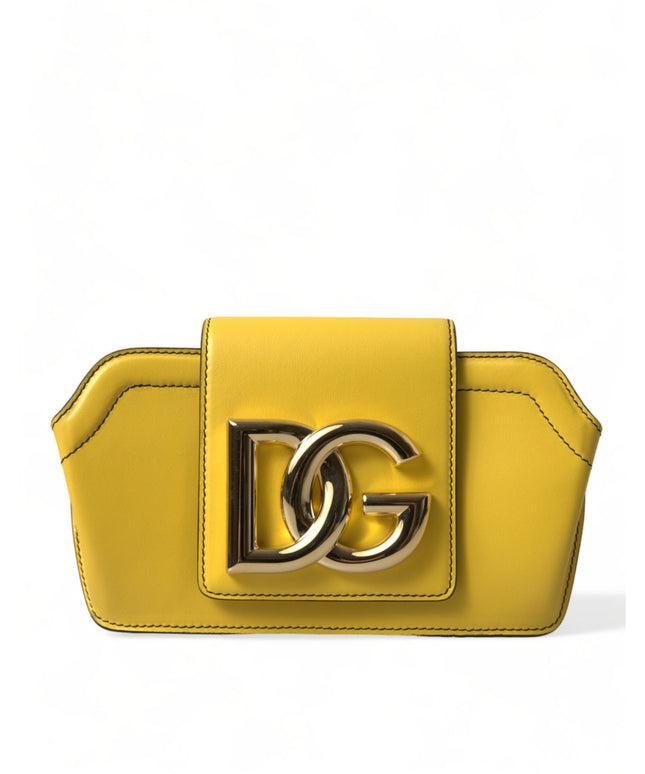 Dolce & Gabbana Yellow Smooth Leather DG Logo Clutch Crossbody Case Bag