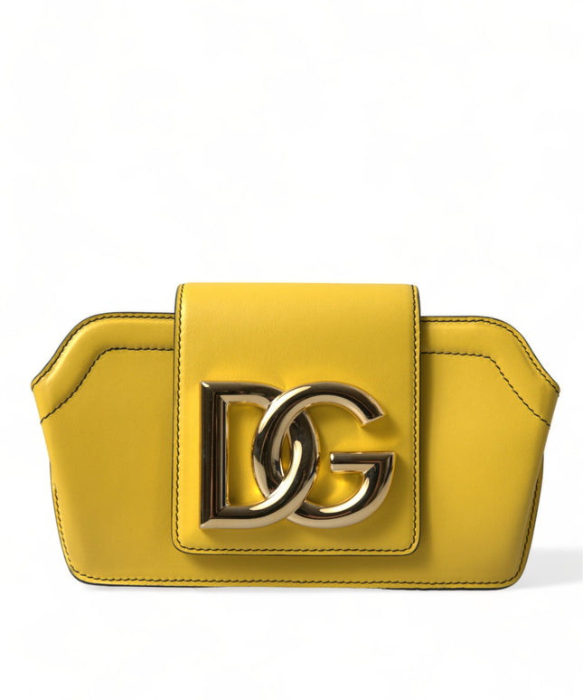 Dolce & Gabbana Yellow Smooth Leather DG Logo Clutch Crossbody Case Bag