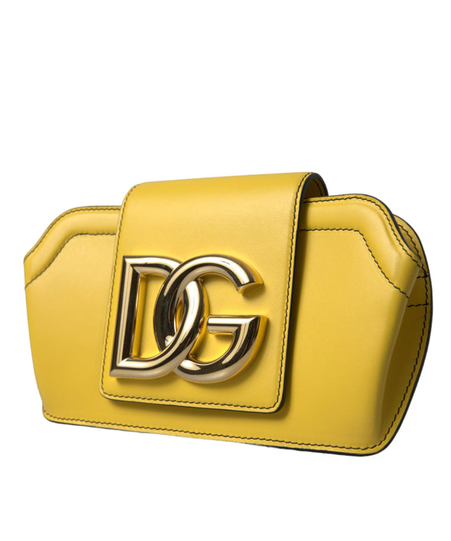Dolce & Gabbana Yellow Smooth Leather DG Logo Clutch Crossbody Case Bag