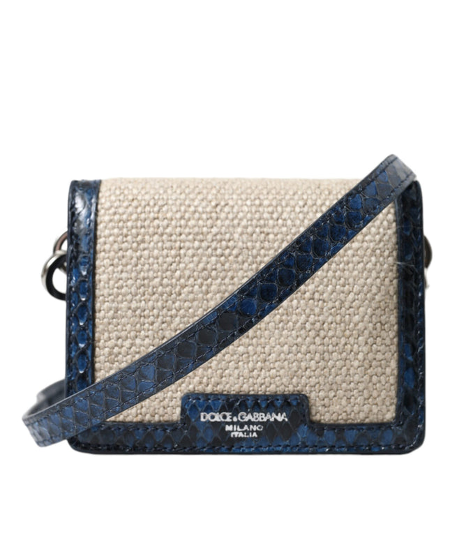 Dolce & Gabbana Beige Raffia Blue Leather Trim Mini Shoulder Purse Crossbody Bag