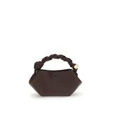 Ganni Grainy Bou mini Handbag in brown with twisted top handle and structured silhouette, ideal for women's designer accessories.