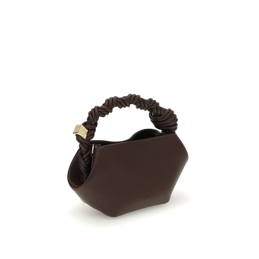 Rear angle of Ganni Grainy Bou mini Handbag highlighting the pebbled leather texture and gold-tone hardware accent.