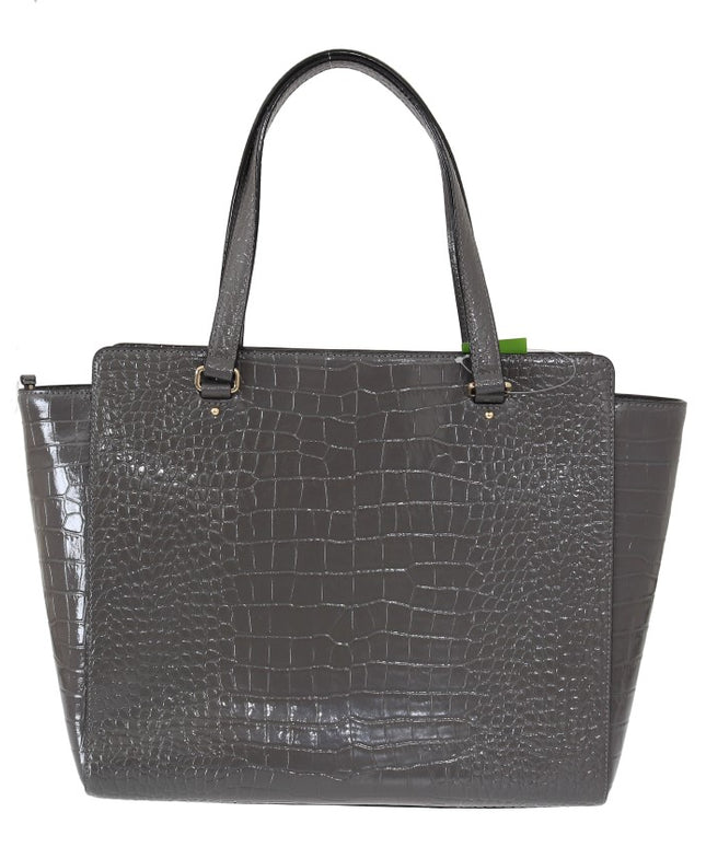 Kate Spade Grey Croc Embossed Leather Elissa Bristol Drive Tote Handbag Bag