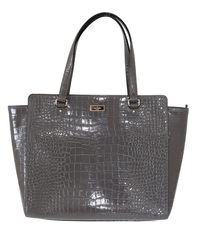 Kate Spade Grey Croc Embossed Leather Elissa Bristol Drive Tote Handbag Bag