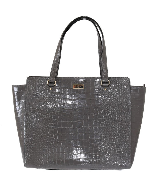 Kate Spade Grey Croc Embossed Leather Elissa Bristol Drive Tote Handbag Bag