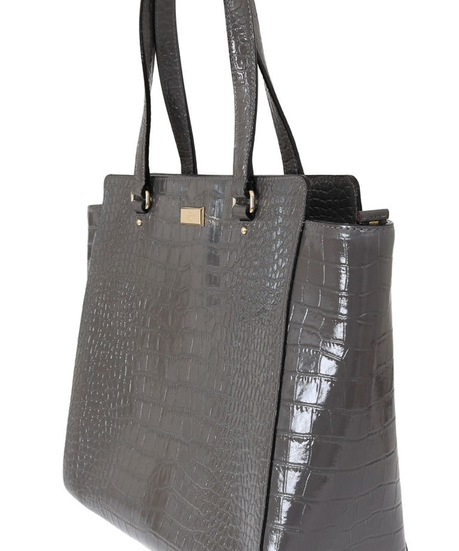 Kate Spade Grey Croc Embossed Leather Elissa Bristol Drive Tote Handbag Bag