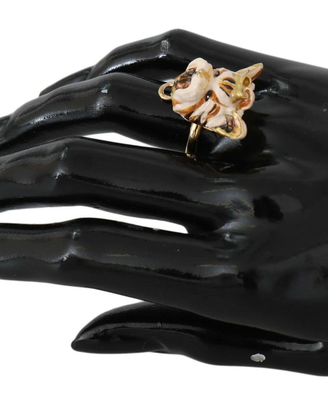 Dolce & Gabbana Gold Brass Resin Beige Dog Pet Accessory Ring