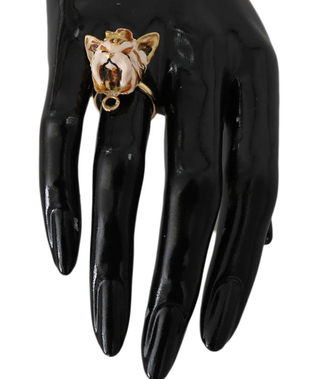 Dolce & Gabbana Gold Brass Resin Beige Dog Pet Accessory Ring
