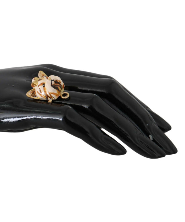 Dolce & Gabbana Gold Brass Resin Beige Dog Pet Accessory Ring