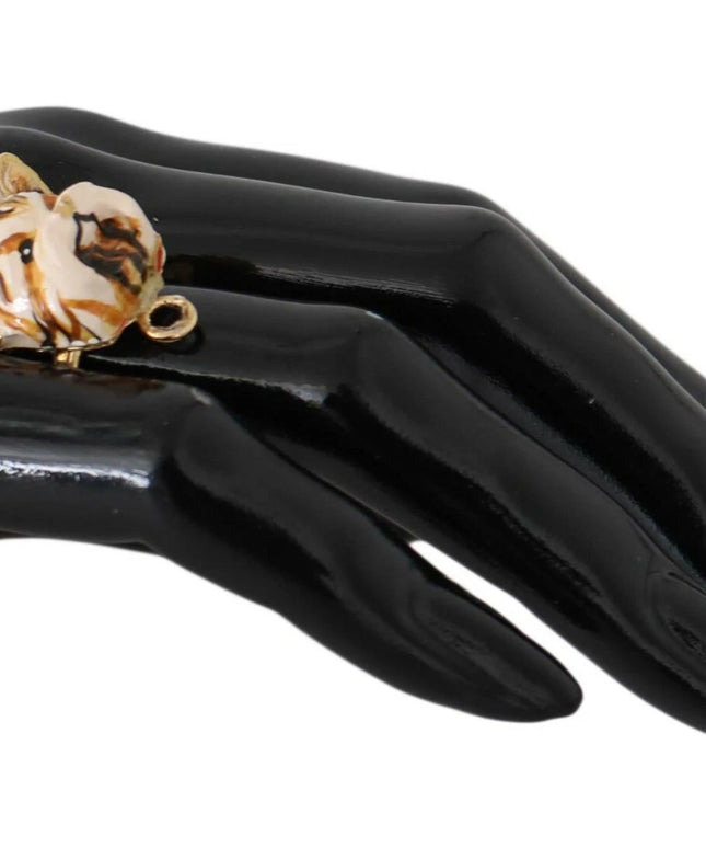 Dolce & Gabbana Gold Brass Resin Beige Dog Pet Accessory Ring