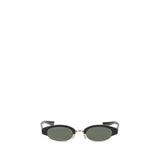 Alexander McQueen Ellipse Sunglasses in black with oval green-tinted lenses and gold-tone bridge, perfect for women's luxury accessories.