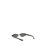 Angled rear view of Alexander McQueen Ellipse Sunglasses showcasing slim black arms, gold-tone accents, and green oval lenses for stylish eyewear.