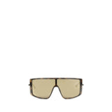 Front view of Alexander McQueen Havana T-Bar Visor Sunglasses featuring a bold brown visor frame and gradient lenses for women’s luxury accessories.